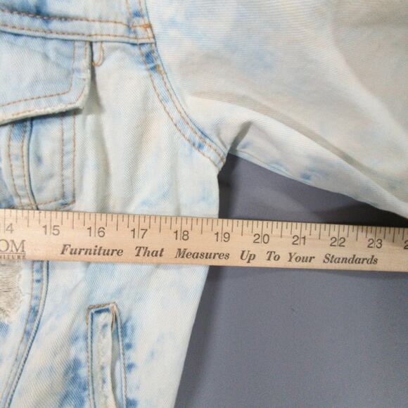 Free People Denim Jacket Womens 10 Blue Acid Wash Distressed Trucker Cropped - Picture 10 of 12